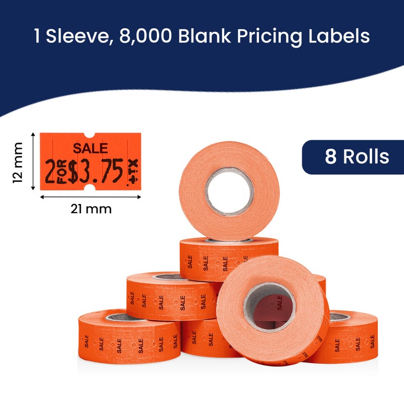 Perco 1 Line Fluorescent Red Sale Labels - 8 Rolls, 1 Sleeve, 8,000 Blank Price and Date Gun Labels for Perco 1 Line Price and Date Guns - Made in USA - Image 3
